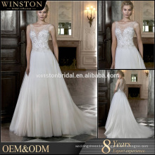 high-quality beads strap A-line see-through wedding dress real picture